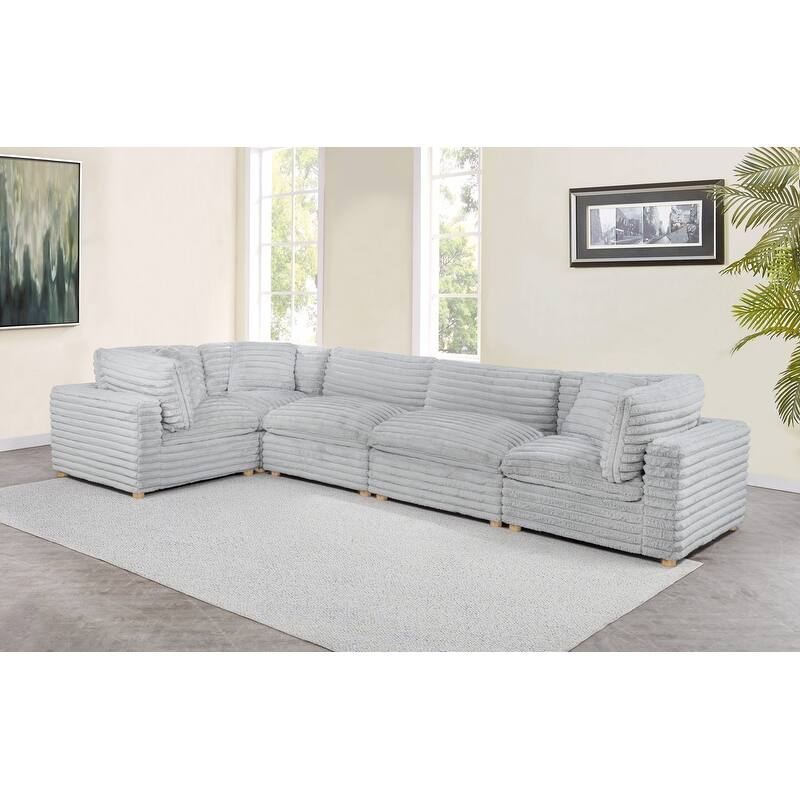 Best Quality Furniture 4-Piece Section Corduroy Modular - Light Gray 3 Chairs 2 Armless