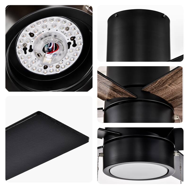 52 in. Indoor Flush Mount Ceiling Fan with 5 Blades & 18W 3CCT LED - 3 Finish Options, Pull Chain Control