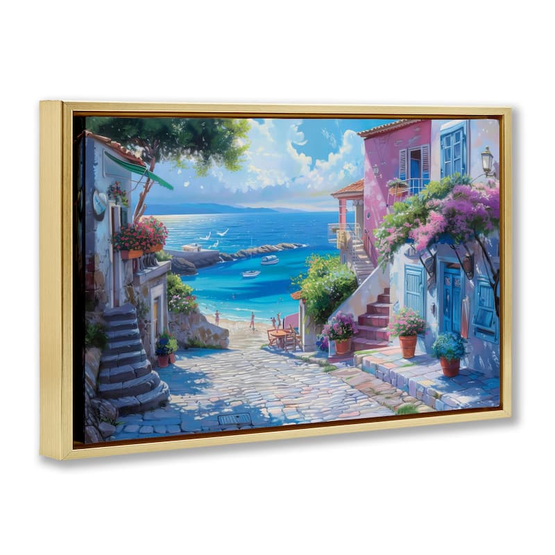 Stupell Seaside Village Cobblestones Framed Floater Canvas Wall Art Design By LSR Design Studio