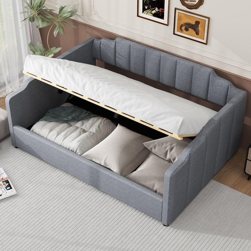 Full Size Gray Upholstered Daybed with Underneath Storage - Gray
