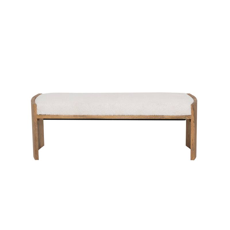 Wylam Cream Sherpa Knit Upholstered Curved Mango Wood Bench