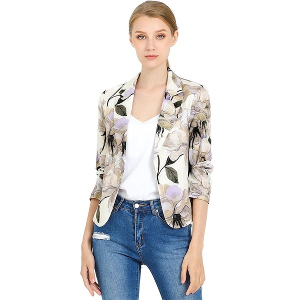 Unique Bargains Women Contrast Lining Open Front Floral Print Blazer. Opens flyout.