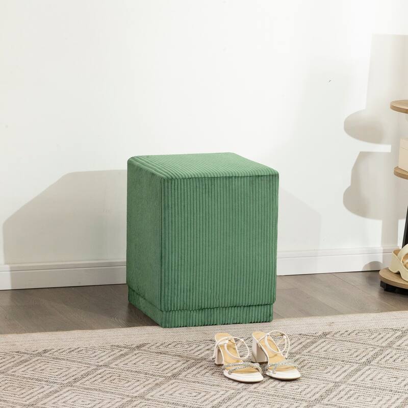 Adeco Ottoman Footrest Vanity Stool Gold Trim Footstool - Green-Corduroy