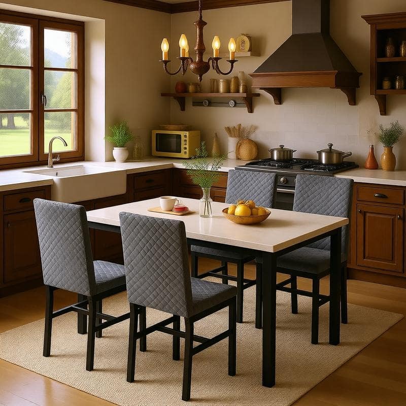 Grondin 5-Piece Dining Room Table Set with Faux Marble Table Top and Diamond Stitching Velvet Upholstery Dining Chairs