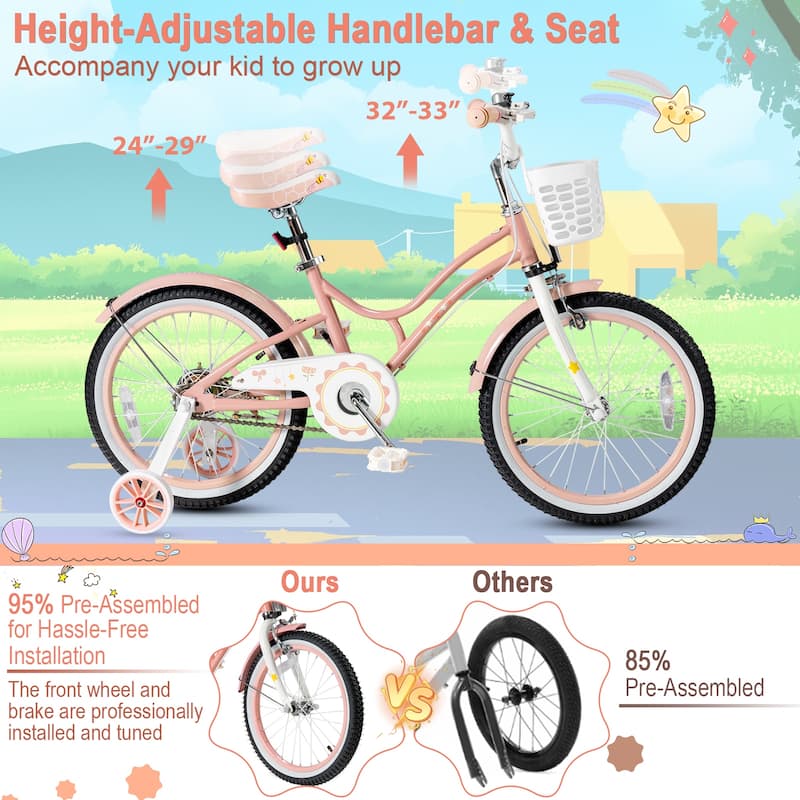 Babyjoy 18 Inch Kid Bike 95% Pre-Assembled Girls Bicycle with Training - See Details