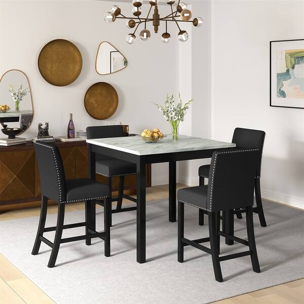 5 Piece Wooden Square Counter Height Dining Table and Chair Set - Bed ...