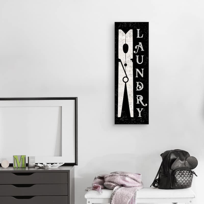 Laundry Room Humor Vertical Black I Clothespin Canvas Art Print
