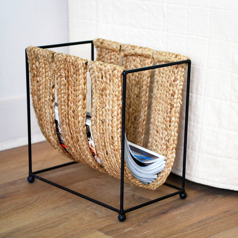 Woven Jute and Metal Magazine Holder - Natural