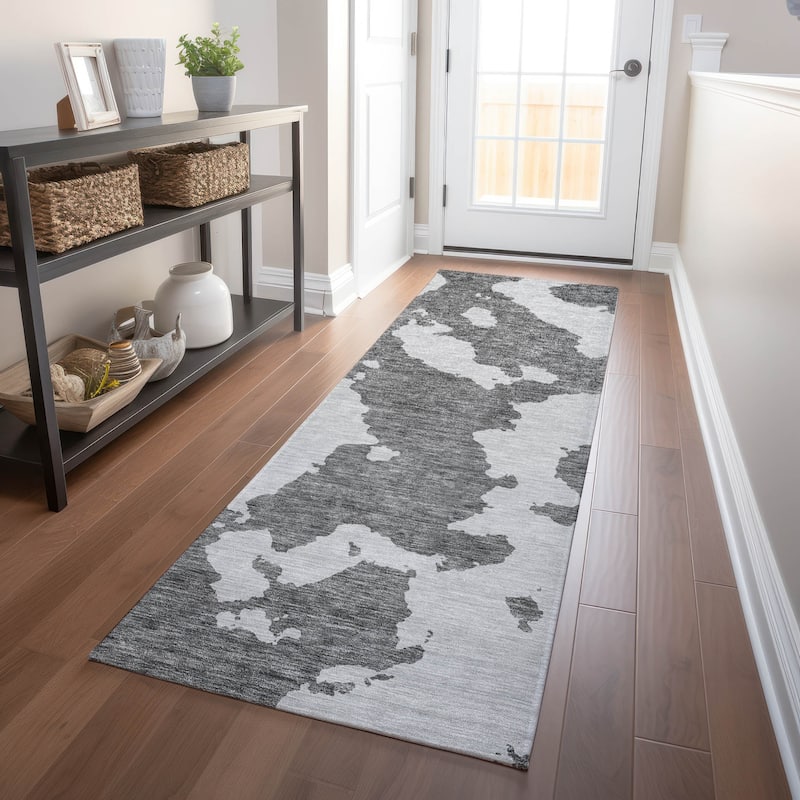 Machine Washable Indoor/ Outdoor Contemporary Abstract Chantille Rug