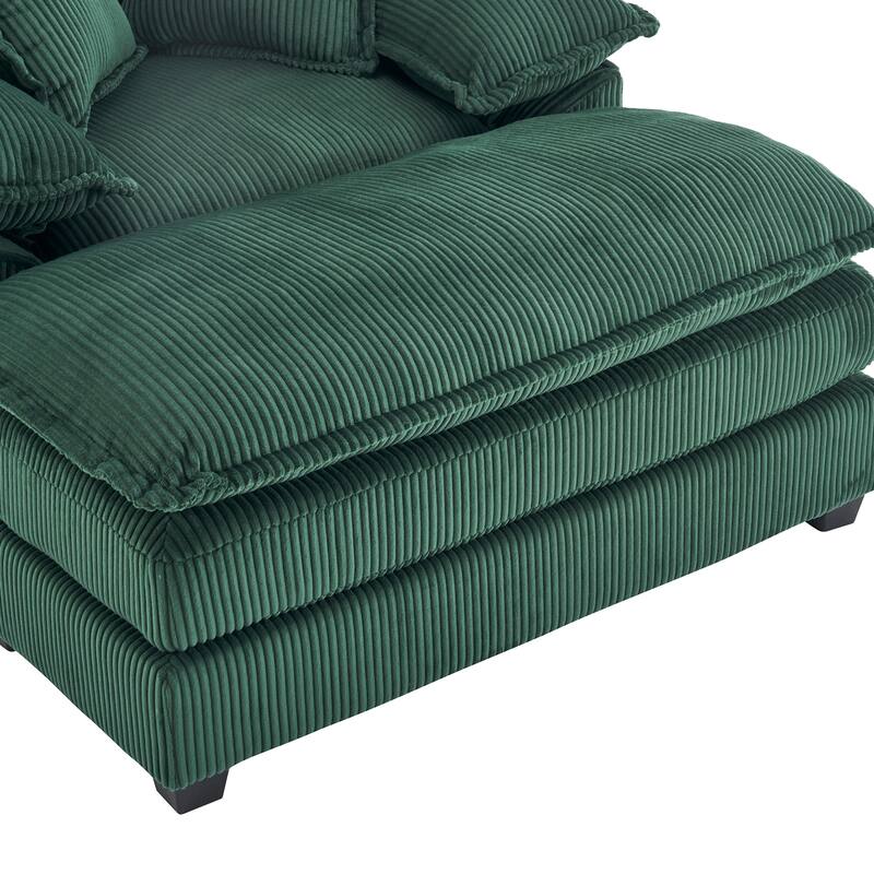 56.3 Inch Corduroy Single Deep Seat Sofa Chair With 2 Toss Pillows and a Ottoman