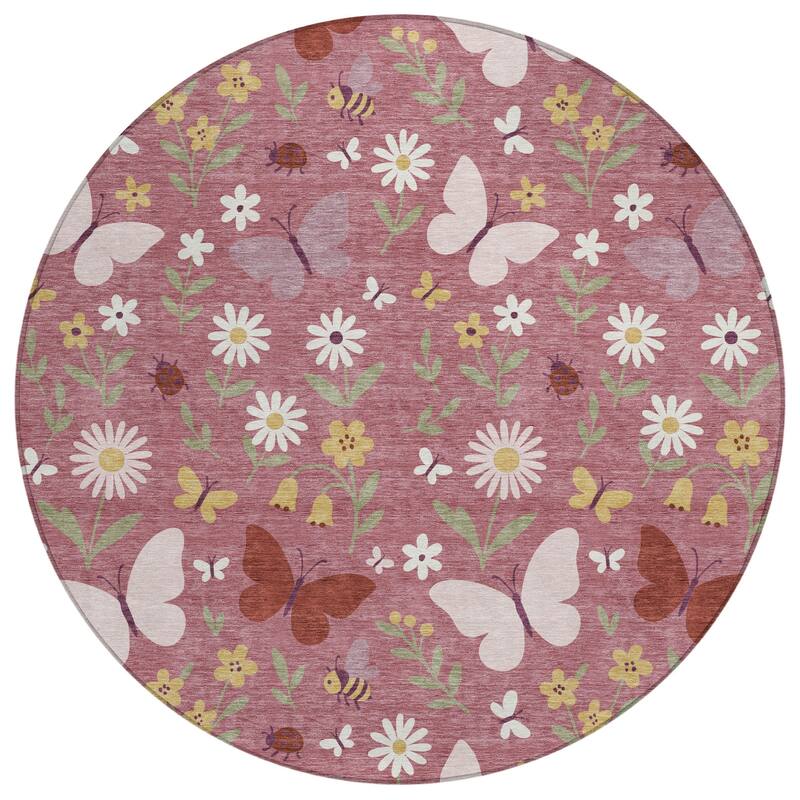 Machine Washable Indoor/ Outdoor Whimsy Butterfly Chantille Rug
