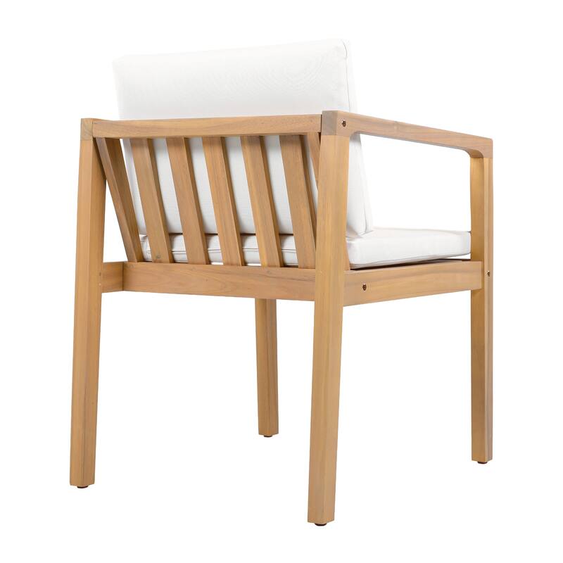 Christopher Knight Home - Outdoor Acacia Wood Upholstered Dining Chairs Set with Seat Cushions & Slatted Back, Teak Finish