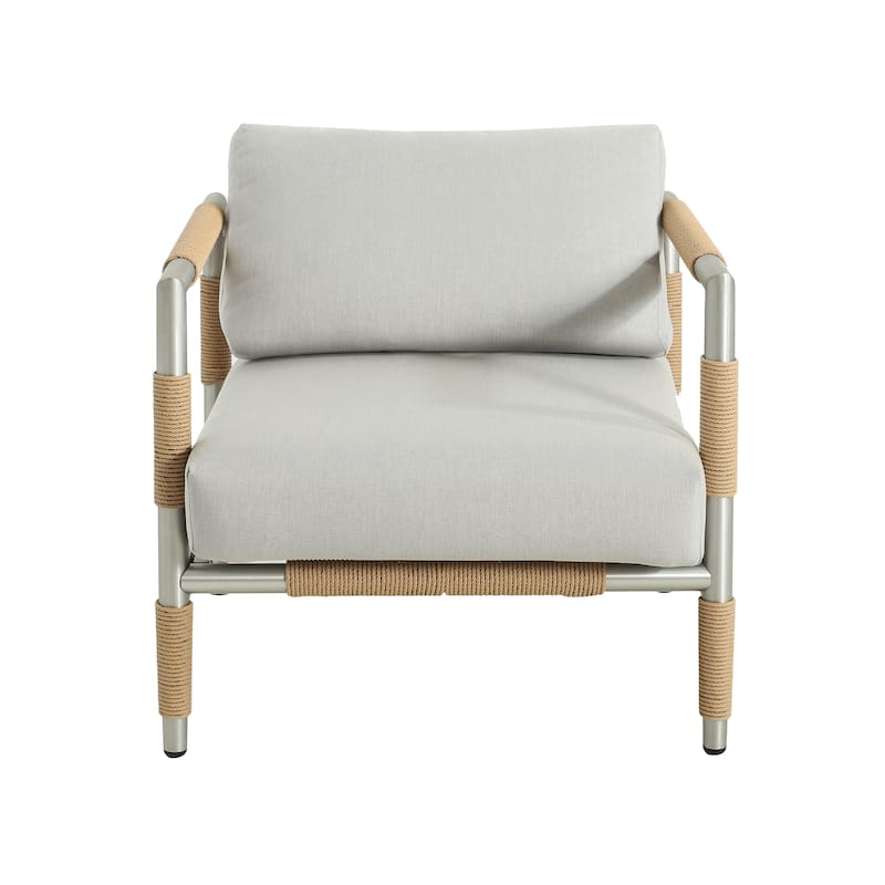 Roomfitters Oriana Aluminum Outdoor Patio Armchair with Thick Cushions, Light Grey