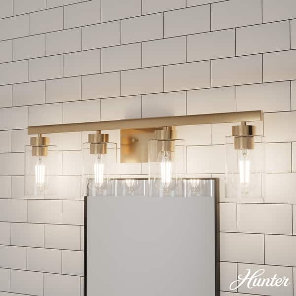 slide 2 of 6, Hunter Hartland Bathroom Vanity Wall Light, Damp Rated - Transitional, Rustic, Contemporary - Clear Seeded Glass 4-Light - Alturas Gold