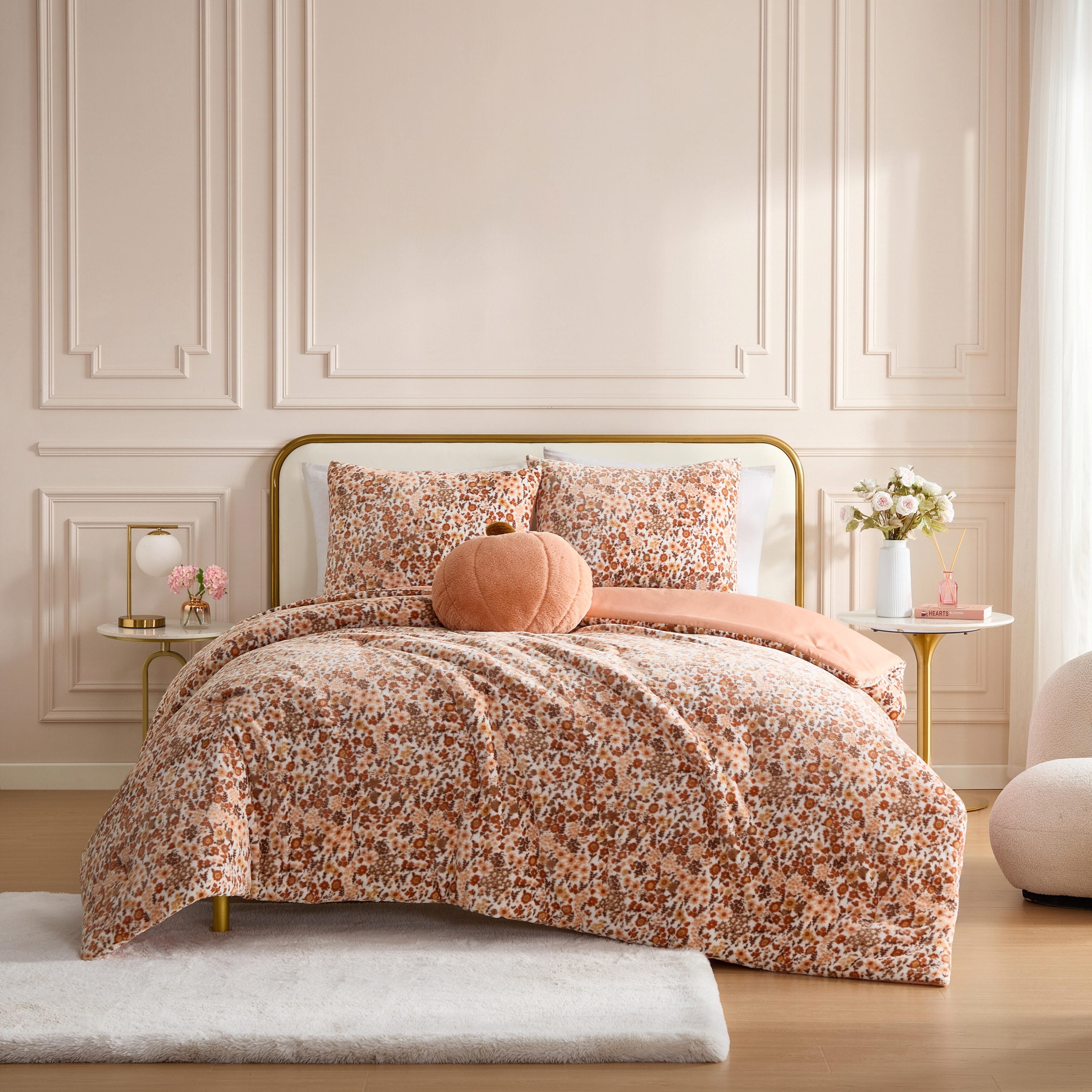Betsey Johnson Field Of Flowers Reversible Orange Comforter Bonus Set