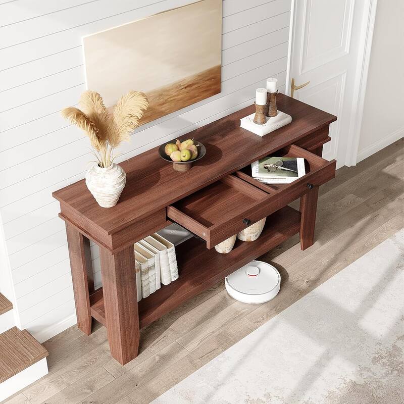 2 Tier Farmhouse Entryway Table, Console Table with 2 Storage Drawers