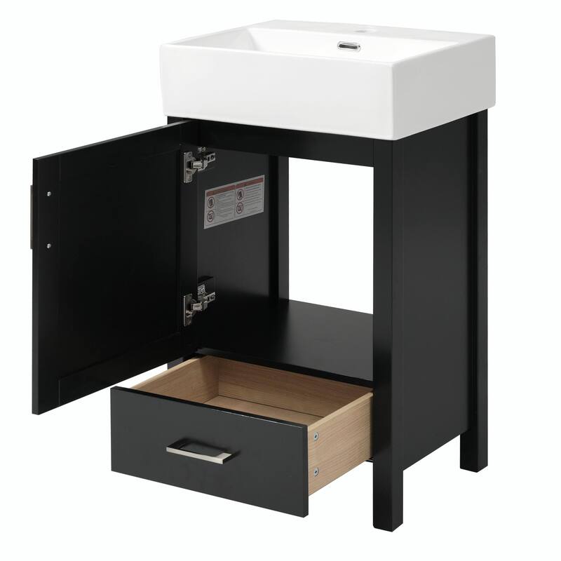 20.28'' Black Modern Bathroom Vanity with Ceramic Sink, Solid Wood Frame and Drawer