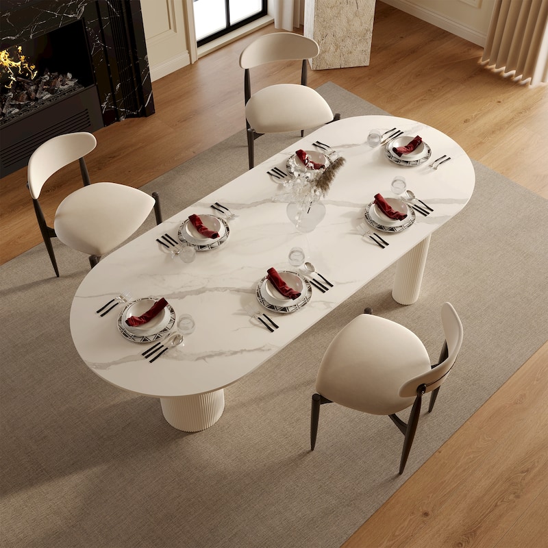 Luxe Creamy Dining Table with Roman Column Legs - W 78''*L 35.4''