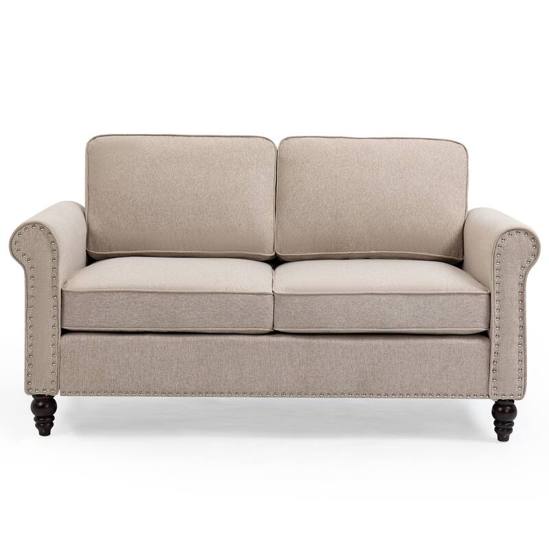 44.5'' Mid-Century Modern Button Tufted Linen Fabric Loveseat - Light Grey