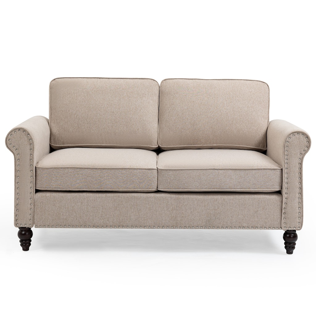 44.5'' Mid-Century Modern Button Tufted Linen Fabric Loveseat