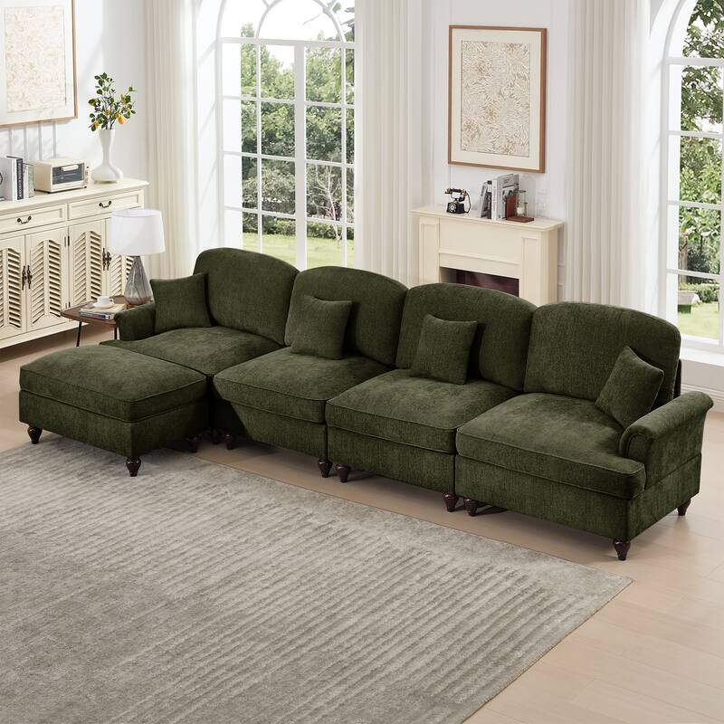 GDFStudio - Classic L-Shaped Chenille 4-Seater 137.8" Sectional Sofa with Ottoman