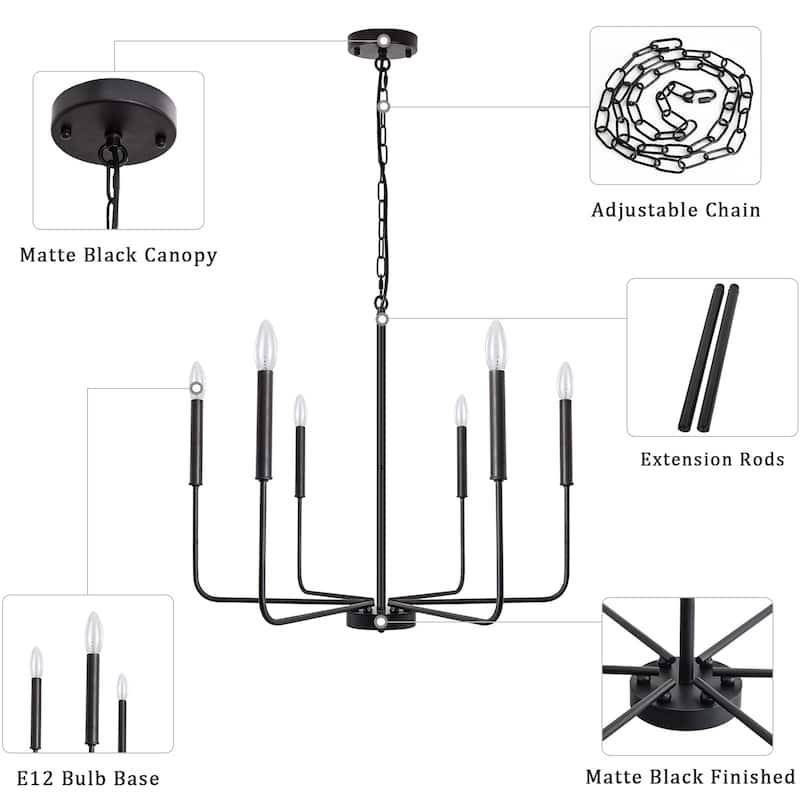 6-Light W26.18" x H66.92" Candle Chandelier for Living Room Kitchen Island