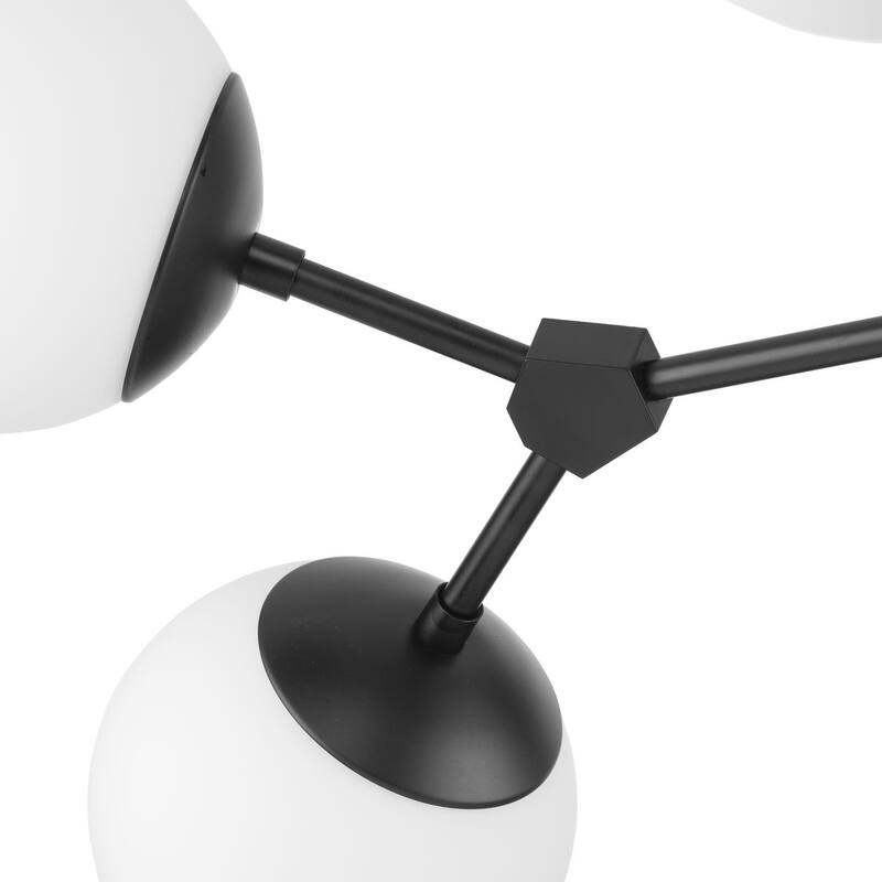 Haas Collection Six-Light Matte Black Mid-Century Modern Chandelier - 33.5 in x 33.5 in x 12.5 in
