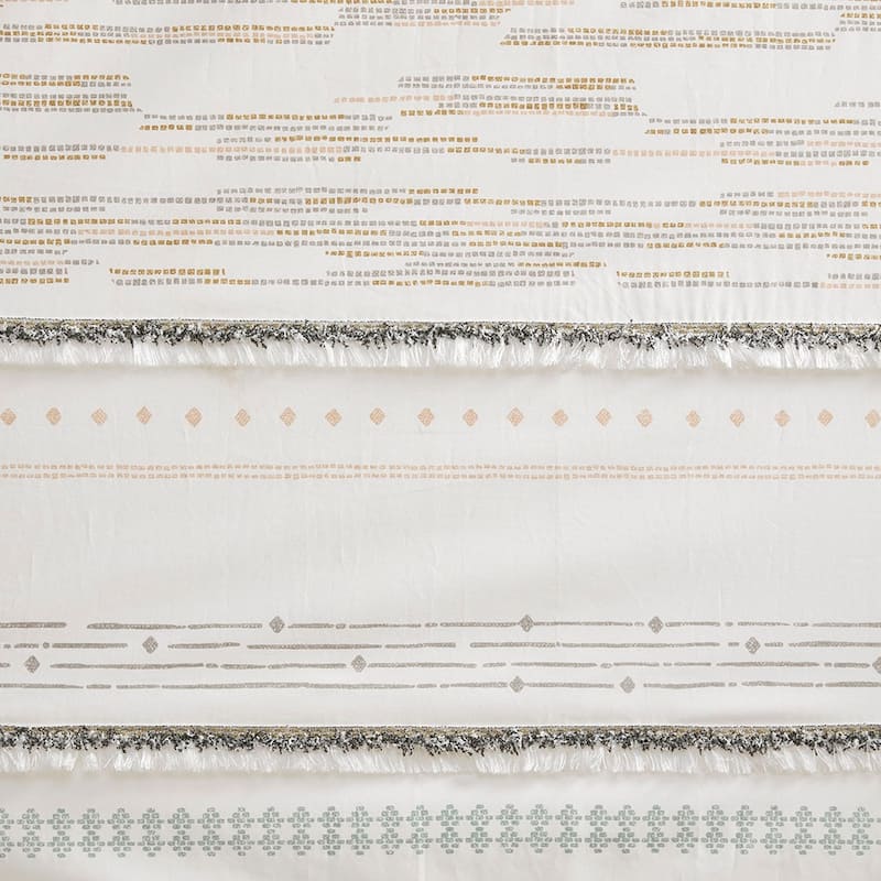 Rossetta Bohemian Vibe Cotton Printed with Chenille Tufted Detail Window Curtain Panel, Only 1 Piece Panel - 50"W x 84"L