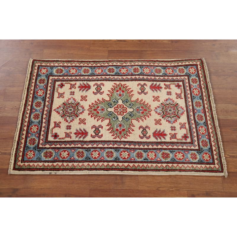 Geometric Kazak Accent Rug Handmade Oriental Wool Carpet - 2'1" x 3'0"