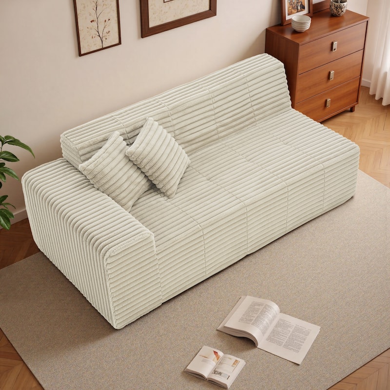 Corduroy Oversized Low-back Modular Loveseat Chaise with Pillow