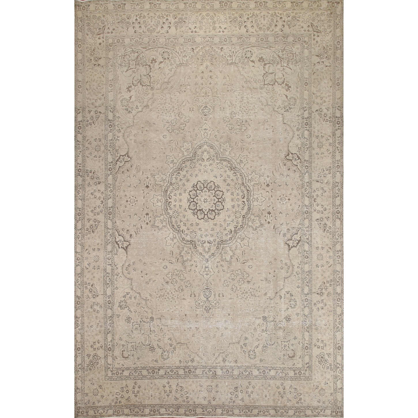 Hand Knotted Oriental 100% Wool Carpet Traditional Floral Beige & Ivories Tabriz Area Rug - 12' 4'' X 9' 10''