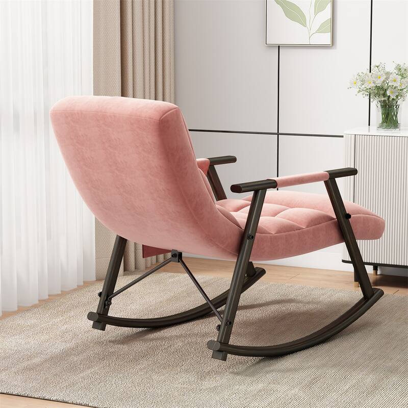 Upholstered Rocking Chair with Adjustable High Back, Side Pockets