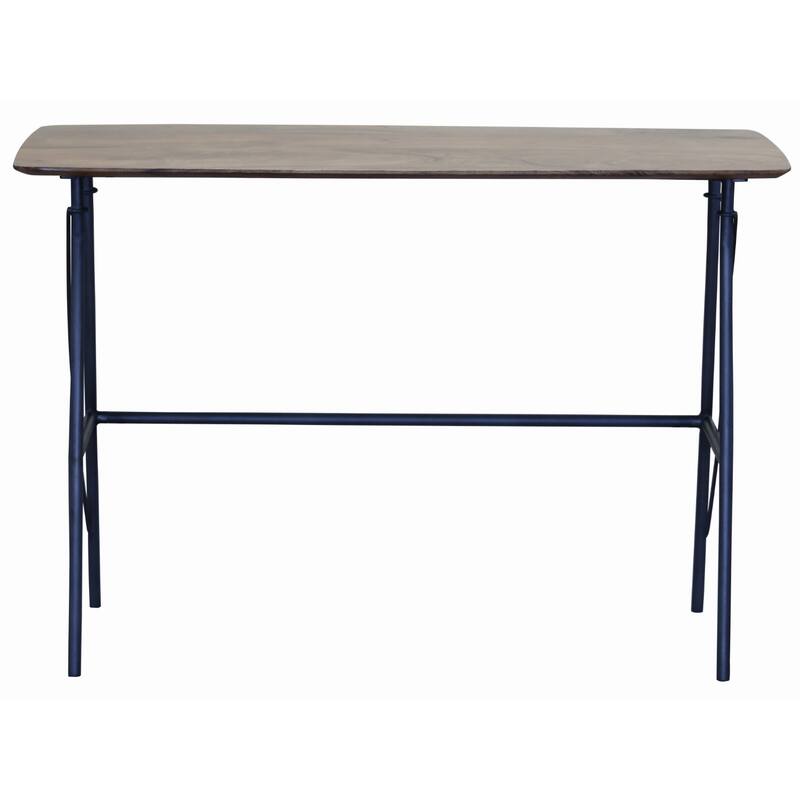 44” Brown Mango Wood Writing Desk with Iron Legs Rectangular Office Table for Home Workspace