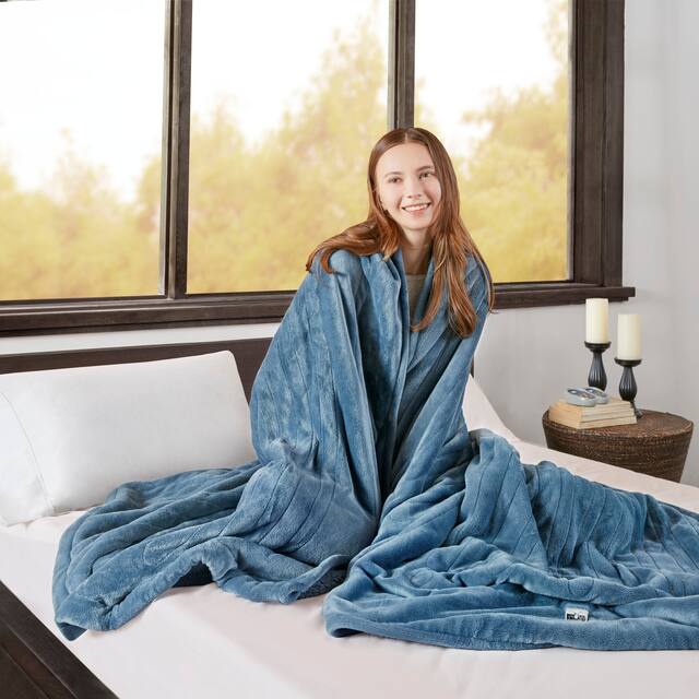 Beautyrest Solid Microlight to Berber Heated Blanket - King - Blue
