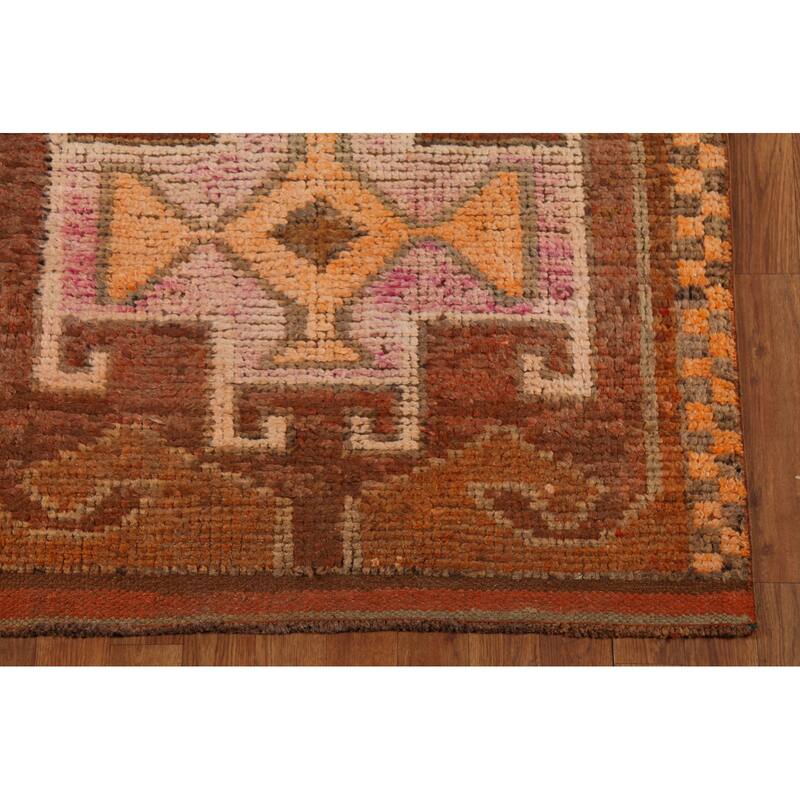 Brown Oushak Turkish Vintage Runner Rug Hand-Knotted Wool Carpet - 3'5"x 10'9"
