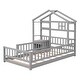 preview thumbnail 17 of 15, Twin Size House-Style Headboard Floor Bed with Fence Guardrails and Cushion Stand - Stylish and Safe
