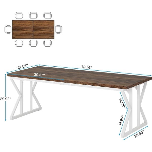 dimension image slide 6 of 9, Farmhouse Dining Table for 6 People, 70.8-Inch Rectangular Wood Kitchen Table