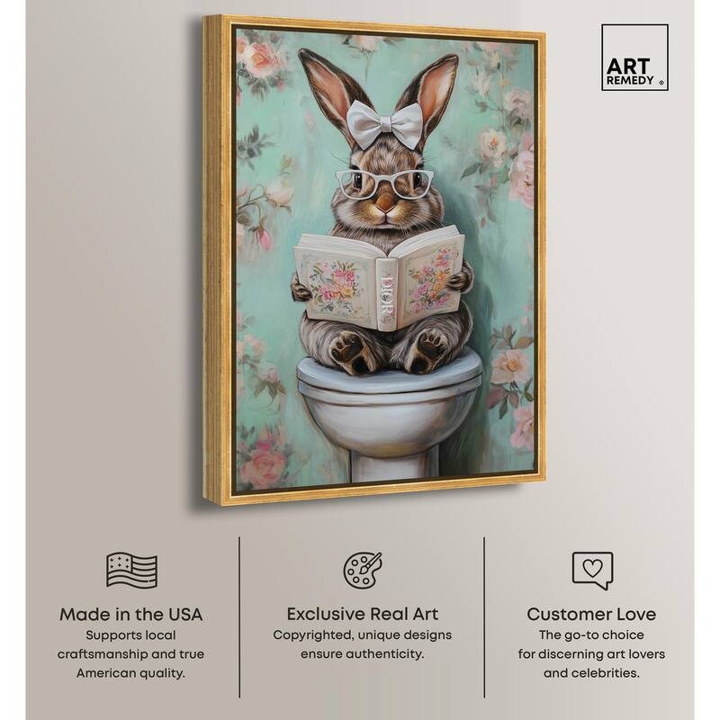 Petite Floral Toilet Bunny Canvas by Art Remedy