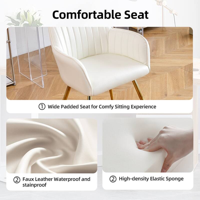 Faux Leather Dining Chair Set of 2 - Modern Mid-Back Accent Chairs with Gold Plating Legs - Upholstered Chairs (Set of 2)