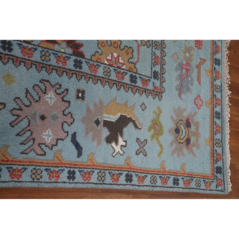 Blue Geometric Oushak Oriental Area Rug Handmade Wool Carpet - 8'2"x 9'9"