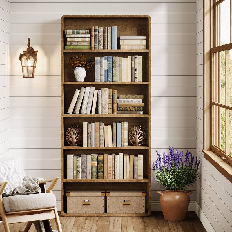 71-Inch Tall Bookcase, 6-Tier Wooden Bookshelf, Freestanding Bookcase