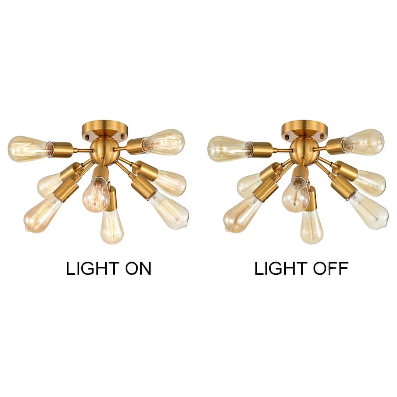 Lorena Sputnik Brushed Brass 8-Light Industrial Flush Mount