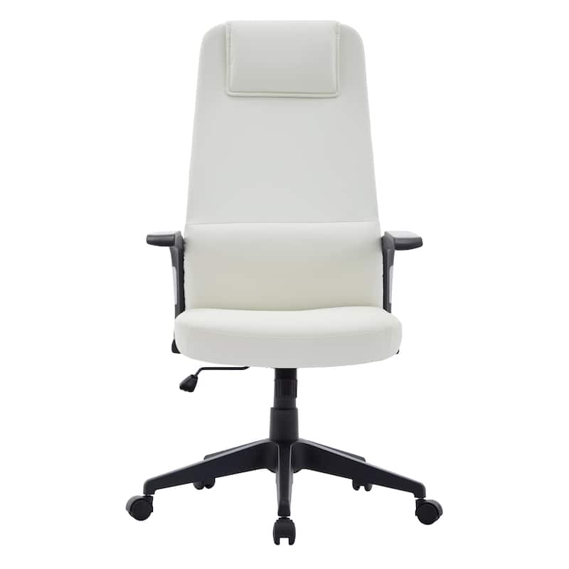 Nexa Ergonomic Leather/Polyester High-Back Office Chair with Padded Headrest, Adjustable Height, Swivel, and Smooth Casters