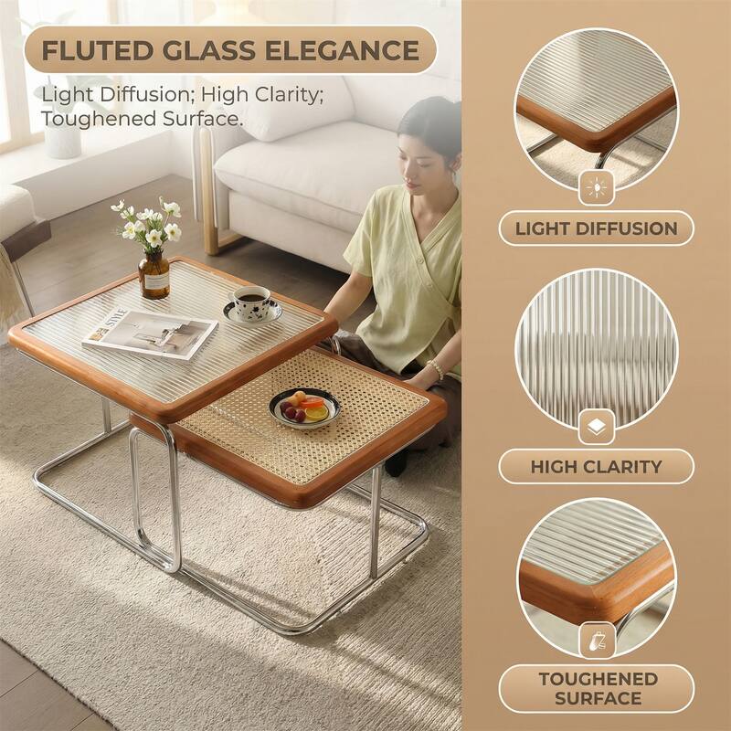 Modern Mobile Coffee Table with Solid Wood Frame for Indoor/Outdoor Use.