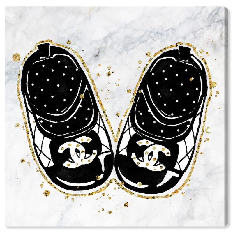 Wynwood Studio Canvas Fashion and Glam Fashion Baby Shoes Black and Glam Wall Art Canvas Print