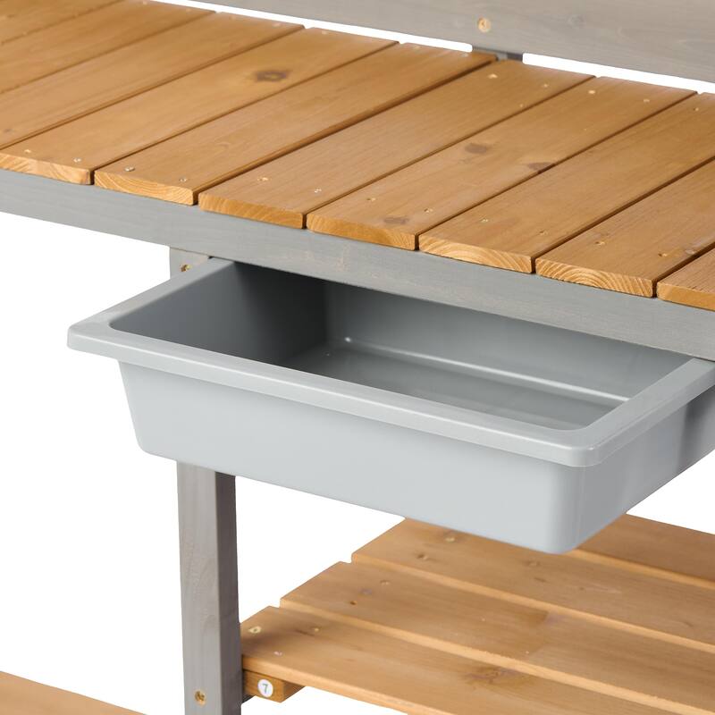 GDF Studio - Outdoor Solid Wood Potting Bench with Sink and Storage Garden Workstation