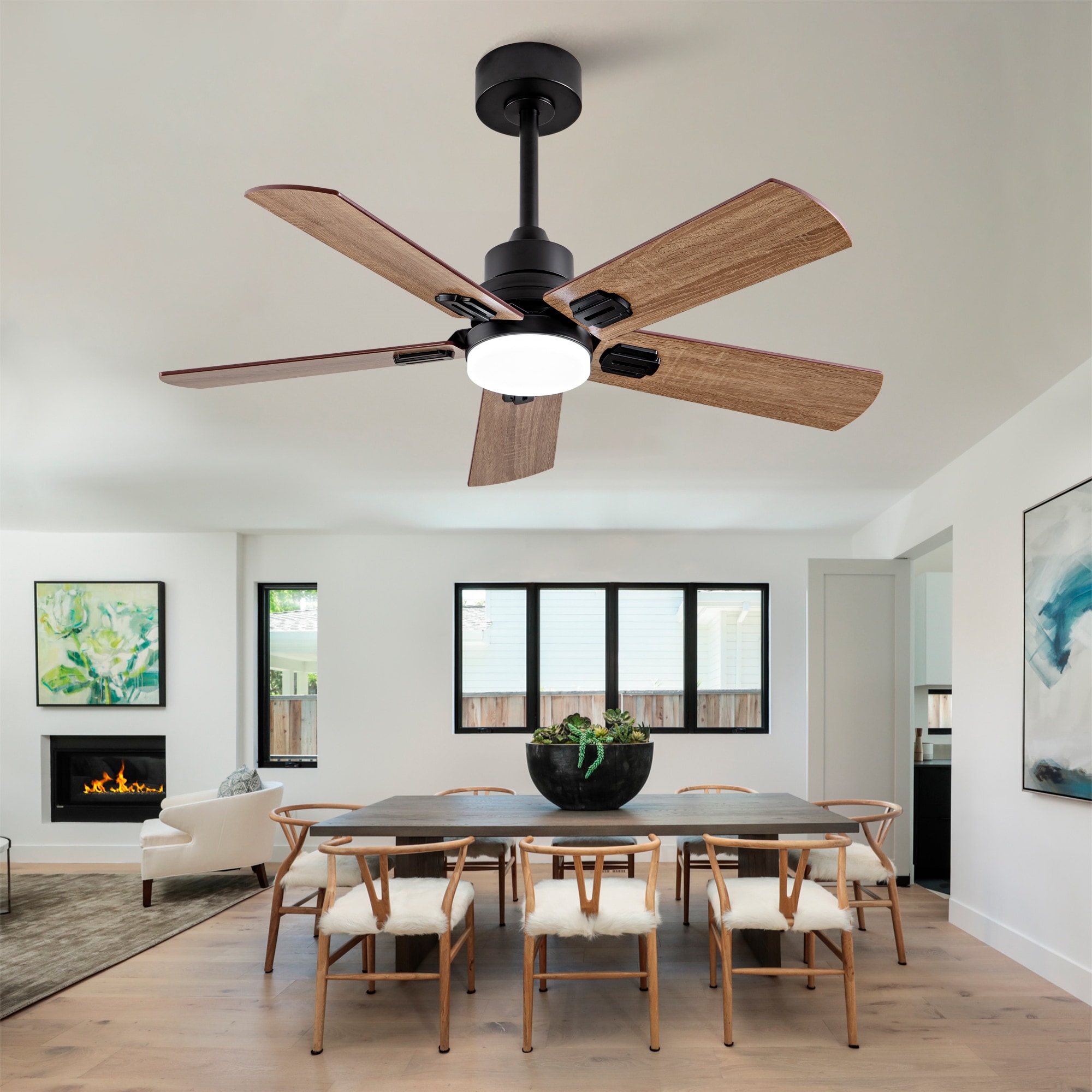 42" Ceiling Fan with Light, Remote Control, Dimmable LED, 6-Speed Quiet DC Motor