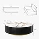 preview thumbnail 12 of 31, Modern Drum Coffee Table with Oak Veneer, Sintered Stone Coffee Table with 2 Solid Wood Drawers, Fully Assembled, White