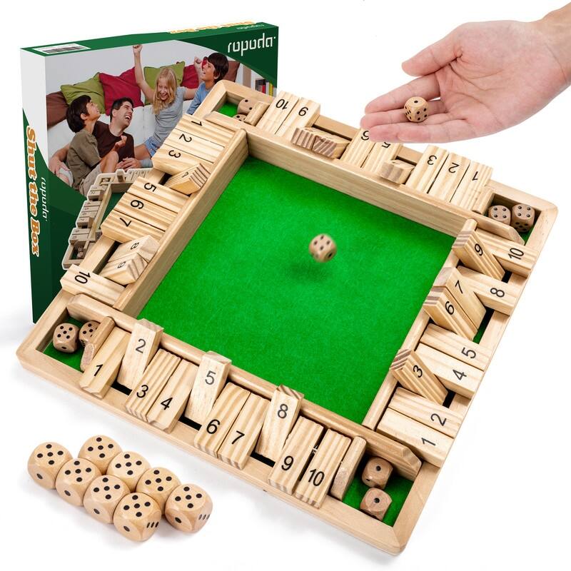 Shut The Box Dice Board Game (2-4 Players) for Kids & Adults - Green