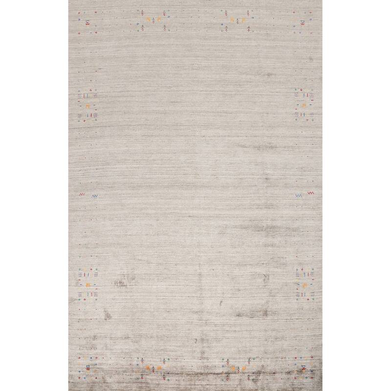 Hand Knotted Oriental Viscose Silk Carpet Tribal Animal Pictorial Greys & Charcoal Gabbeh Area Rug - 11' 11'' X 9' 1''